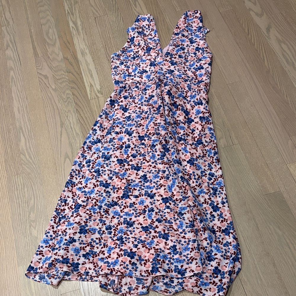 BCBG Paris Asymmetrical Floral Dress in Pink and Blue L